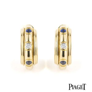 Piaget 18k Yellow Gold Possession Diamond and Sapphire Earhoops