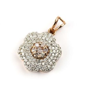 18k Pink Gold Floral Diamond Pendant 1.01ct Total