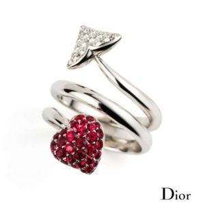 Dior 18k White Gold Pave Ruby and Diamond Twist Ring