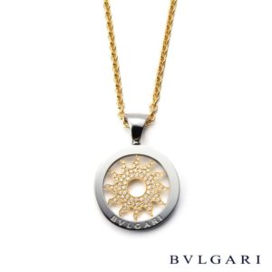 Bvlgari 18k and Stainless Steel Diamond Set Tondo Sun Pendant 0.60ct