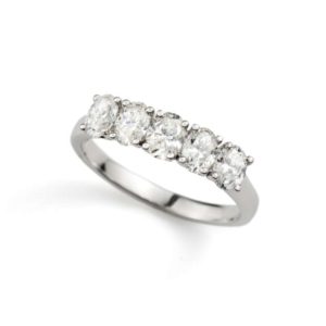 18k White Gold Oval Diamond Five Stone Half Eternity Ring