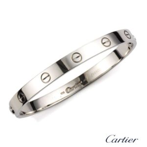 Cartier 18k White Gold Love Bangle Bracelet Size 18. B6035400