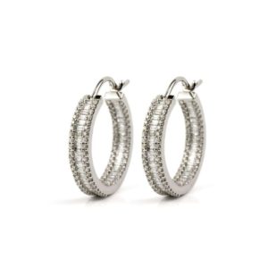 18k White Gold Baguette and Brilliant Cut Diamond Hoop Earrings