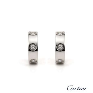 Cartier 18k White Gold Full Diamond Love Earrings.