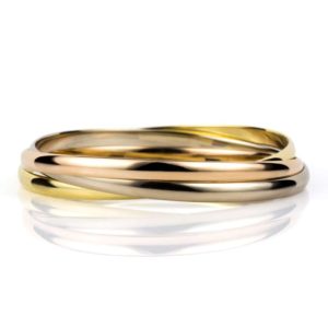 18k Three Colour Solid Interlocking Bangle