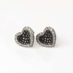 Black and White Diamond Heart Earrings 0.98cts Total