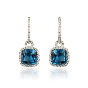 18k White Gold Aquamarine and Diamond Drop Earrings