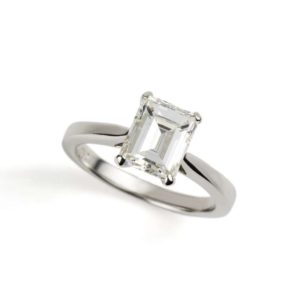 18k White Gold Emerald Cut Diamond Ring 1.95ct H VVS2