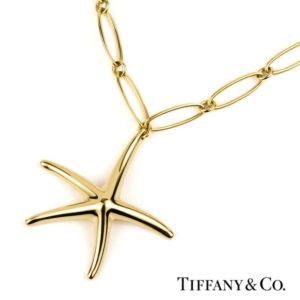 18k Yellow Gold Tiffany Starfish Pendant and Chain