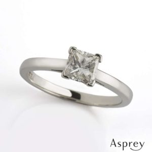 Platinum Asprey Princess Cut Diamond Ring 0.61cts G/H VS/SI