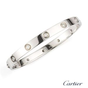 Cartier 18k White Gold Full Diamond Love Bangle Model B6040716 Size 19