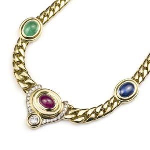 14k Yellow Gold Multi Gemstone and Diamond Set Necklet