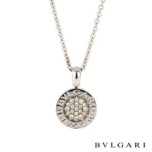 18k White Gold Bvlgari Pave Diamond Set Pendant