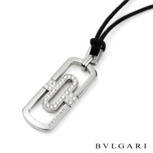 Bvlgari 18k White Gold Parentesi Diamond & Stainless Steel Necklace