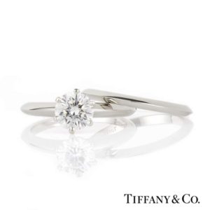Tiffany & Co. Platinum Diamond Ring and Matching Band 1.00ct VS1 G B&P