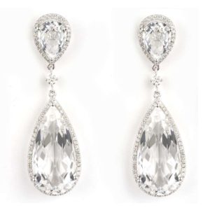 18k White Gold White Topaz and Diamond Drop Earrings 26.51ct