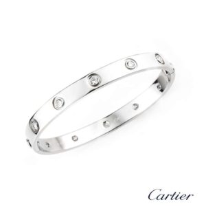 Cartier 18k White gold Full Diamond Love Bangle Size 16 B6040716