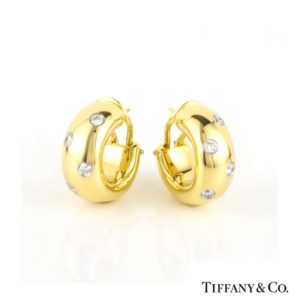 Tiffany & Co. 18k Yellow Gold Diamond Etoile Hoop Earrings