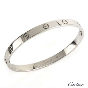 Cartier 18k White Gold Love Bangle Size 17 B&P