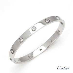 Cartier 18k White gold Full Diamond Love Bangle Size 18 B6040718