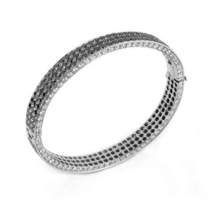 18k White Gold White and Black Diamond Gents Fully Loaded Bangle