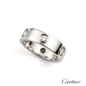 Cartier 18k White Gold Full Diamond Love Ring Size 51 B4026000