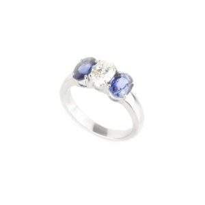 18k White Gold Sapphire and Diamond Three Stone Ring