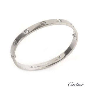 Cartier 18k W/G Half Diamond Love Bangle Size 17 B&P B6026417