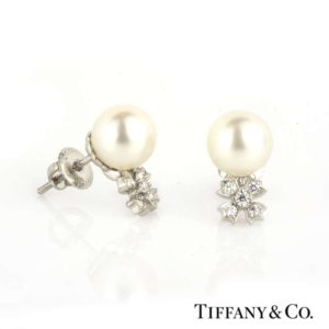 Tiffany & Co. Pearl & Diamond Earrings in Platinum