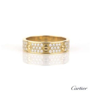 Cartier 18k Y/G Diamond Set Love Ring Size 53 B&P B4083300