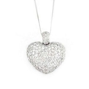 18k White Gold Pave Diamond Set Heart Pendant 2.70ct