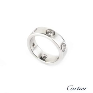 Cartier 18k White Gold Full Diamond Love Ring Size 50 B4026000