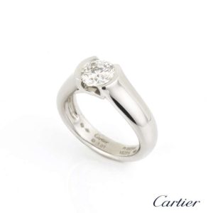 Cartier Round Brilliant Cut Diamond Ring in Platinum 1.01ct E/VS1 B&P