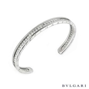 Bvlgari 18k White Gold B.Zero1 Diamond Set Bangle BR855525