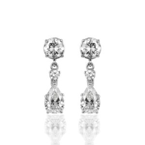 18k White Gold Round Brilliant and Pear Cut Diamond Drop Earrings 3.68ct