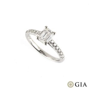 18k White Gold Emerald Cut Diamond Ring 0.80ct F/IF