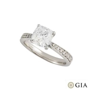 18k White Gold Cushion Cut Diamond Ring 1.70ct H/VS2