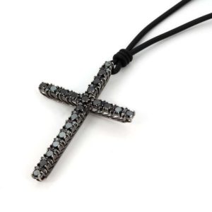 18k White Gold Black Diamond Cross