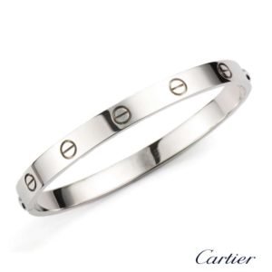 Cartier 18k White Gold Love Bangle Bracelet Size 18. B6035418
